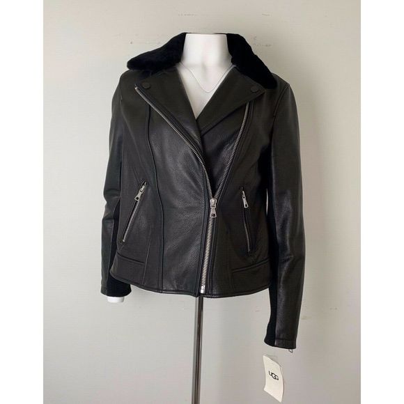 UGG Jackets & Blazers - UGG ANDEE BLACK LEATHER MOTO JACKET WOMENS LG NWT